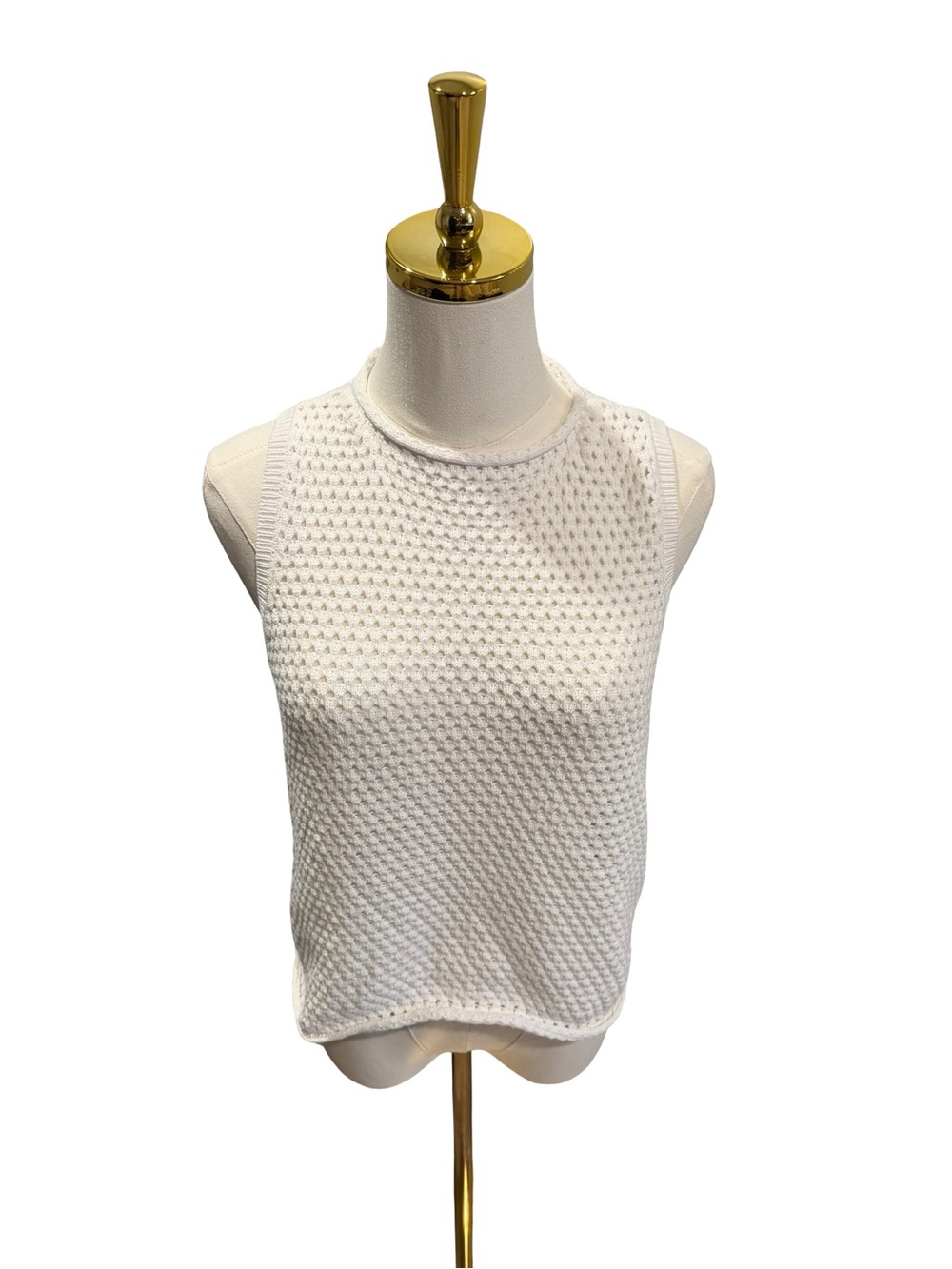 DKNY White Textured Sleeveless Knit Tank
